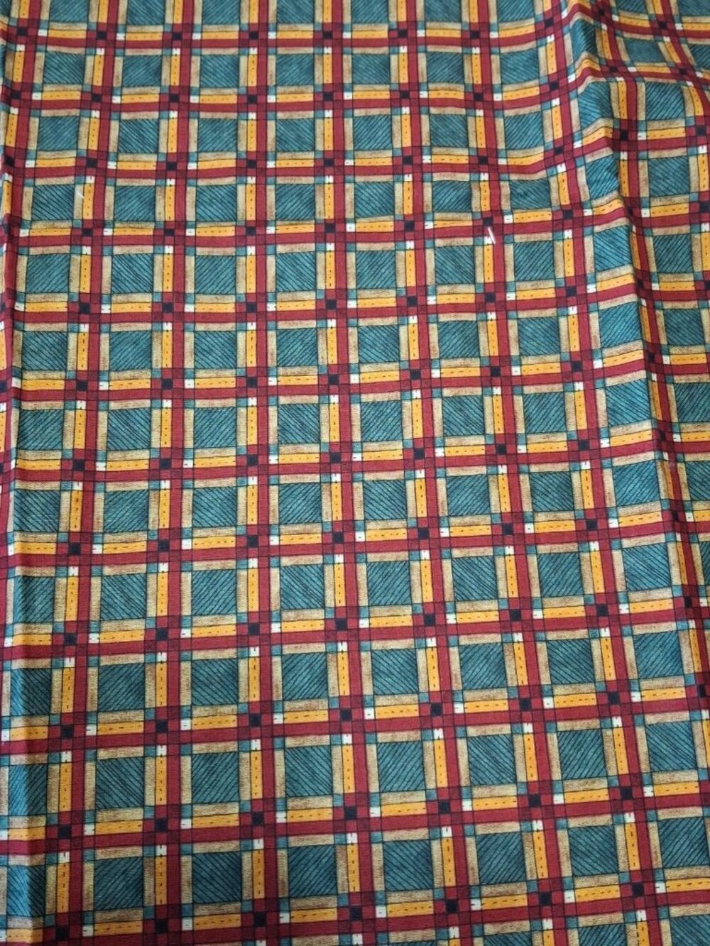 Debbie Mumm SSI Fabric, Quilt Pattern Look Plaid, Green Red, 28" x 44"